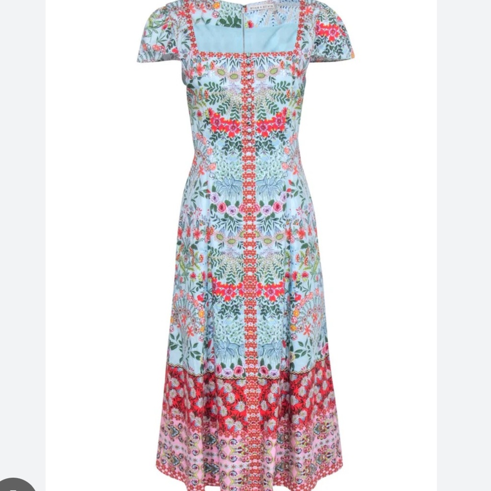 Alice & Olivia - Blue & Red Floral Short Sleeve Dress Sz. 2